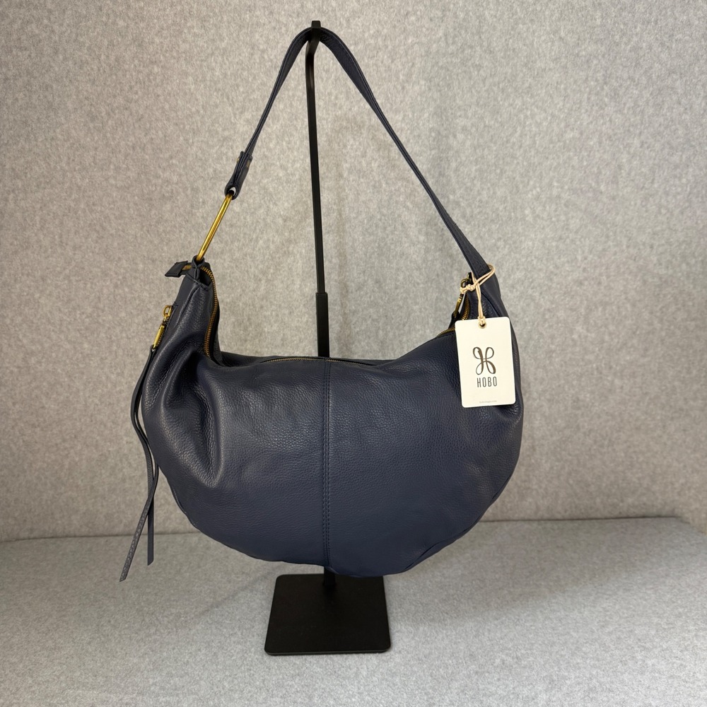 Hobo Chosen Sapphire Blue Leather Shoulder Bag‎ Gold Hardware Crescent Shape NWT